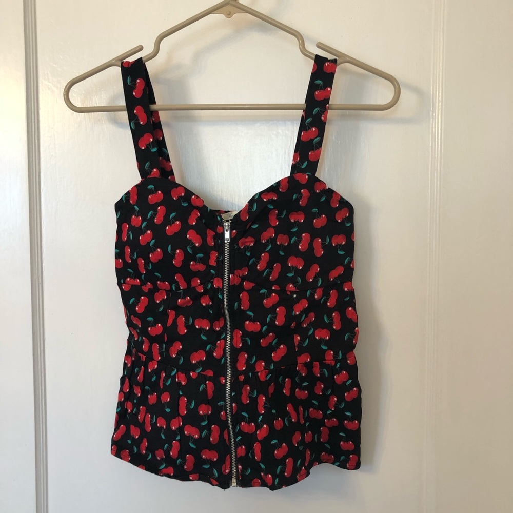 Cherry top with zip up front